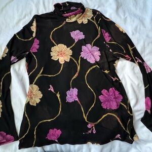 Floral Black and Pink Women's Top